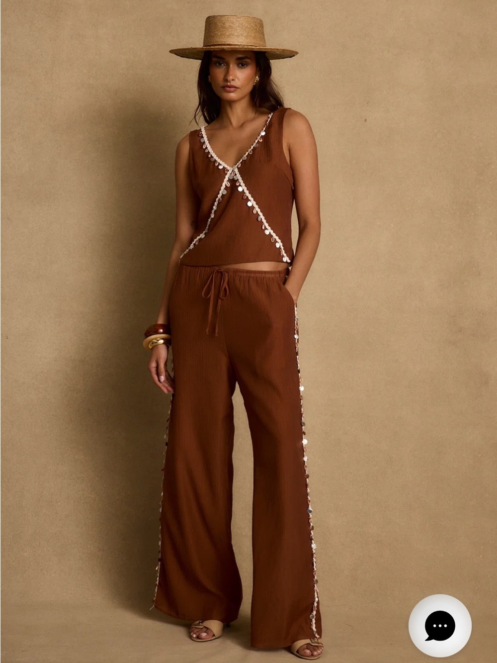 Women’s Brown Wide-Leg Drawstring Pant Set